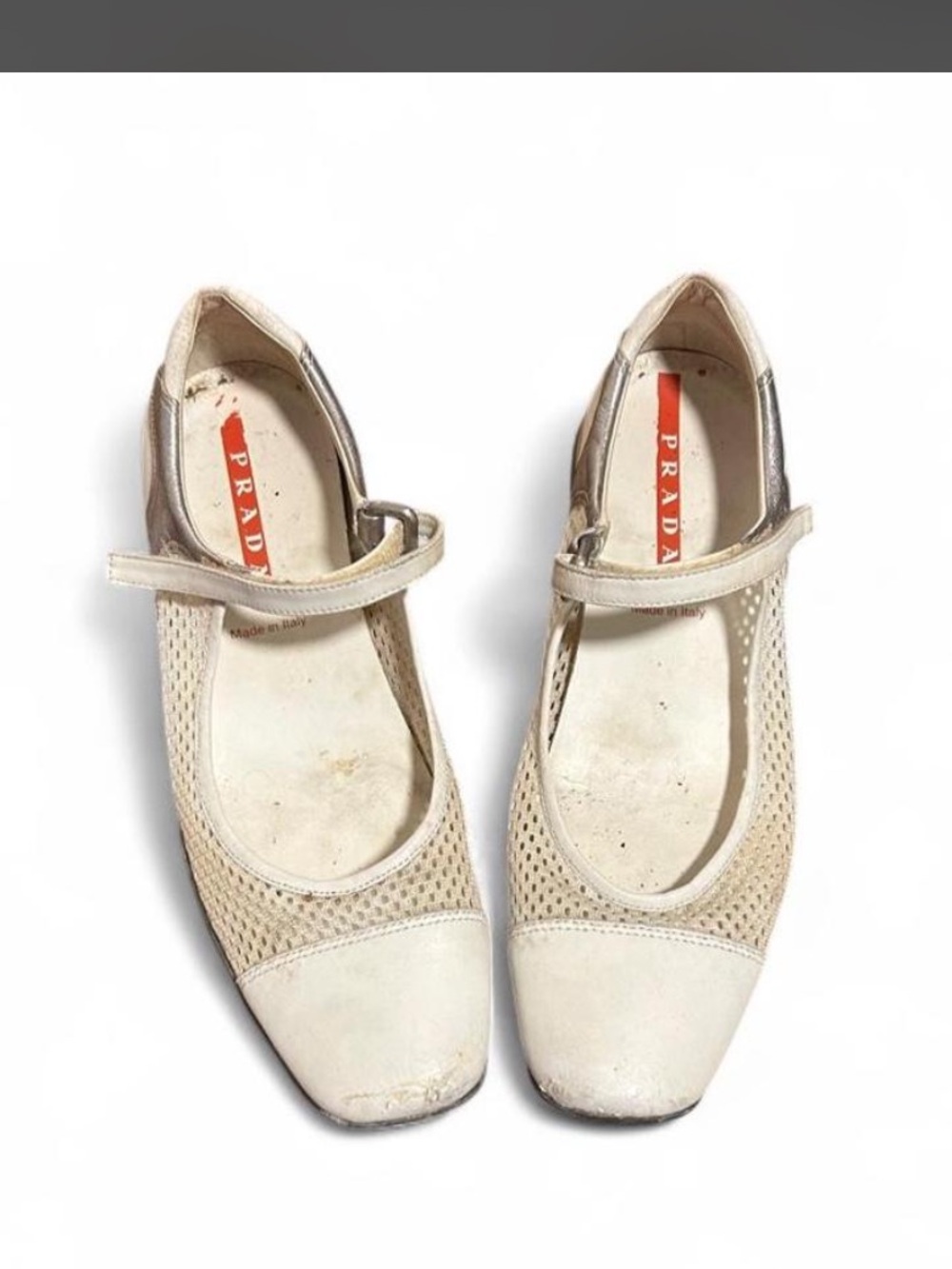 Prada Beige Mesh Mary Jane Flats with Strap